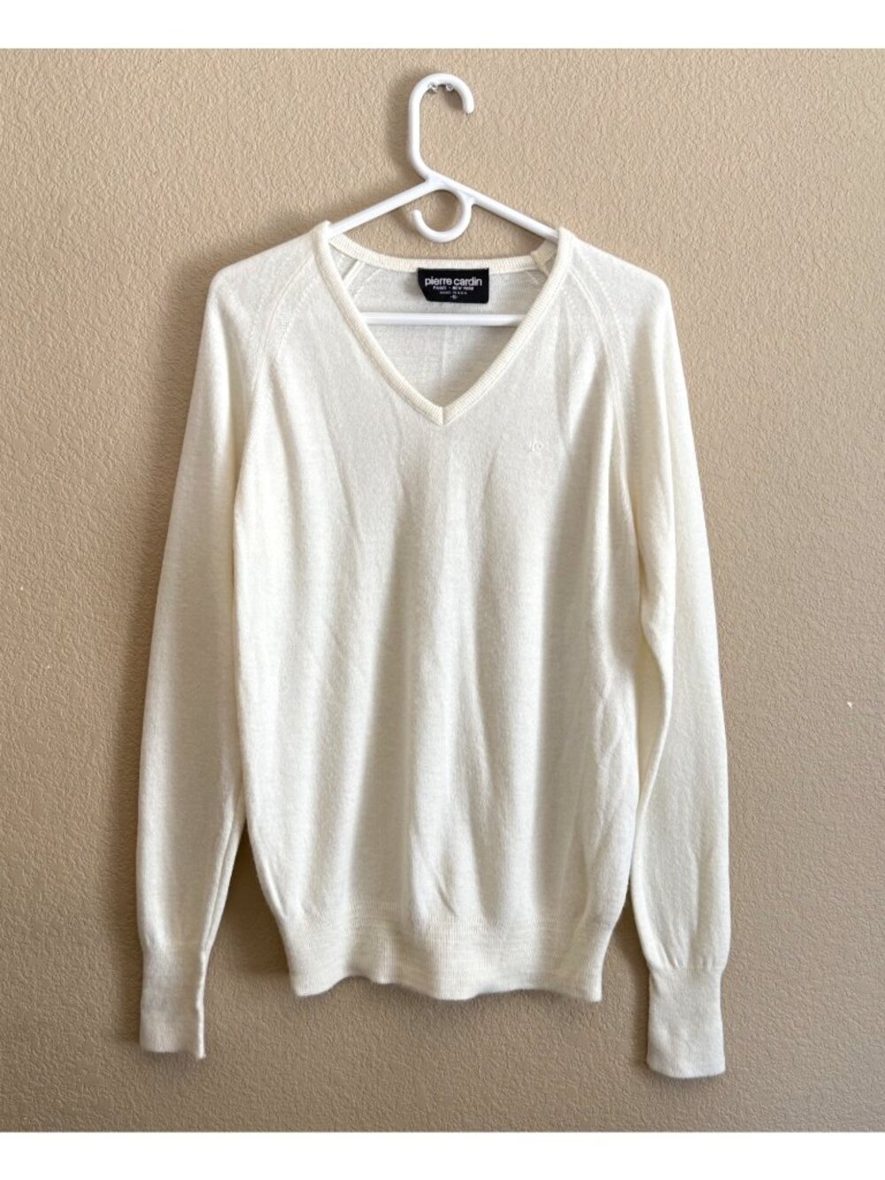 Vintage Pierre Cardin V-Neck Knit Sweater Cream Unisex Old Money Preppy